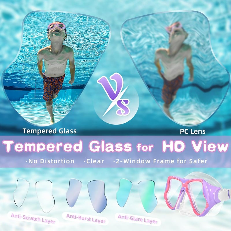 Freela 2 Pack Kids Swim Goggles Mask for Boys Girls 3-14, Tempered Glass Lens 180° HD View with Nose Cover for Pool Beach - Image 4